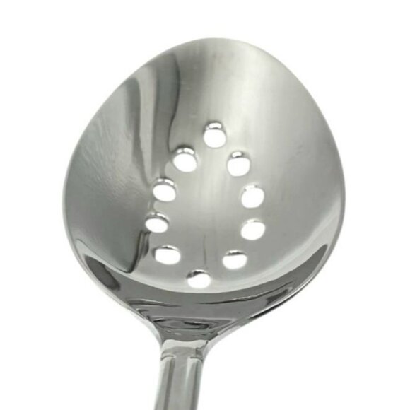 3 Gourmet Settings Serving Set Fork Solid/Slotted Spoon Beaded Glossy Stainless - Picture 5 of 7